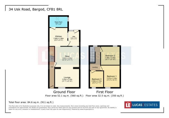 Floorplan for Usk Road, Bargoed